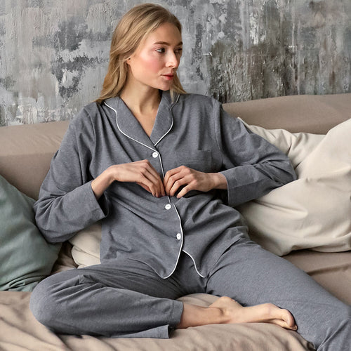 Autumn New French Simplicity Comfortable Thermal Knitting Cotton Silk Long-sleeved Pajamas For Women