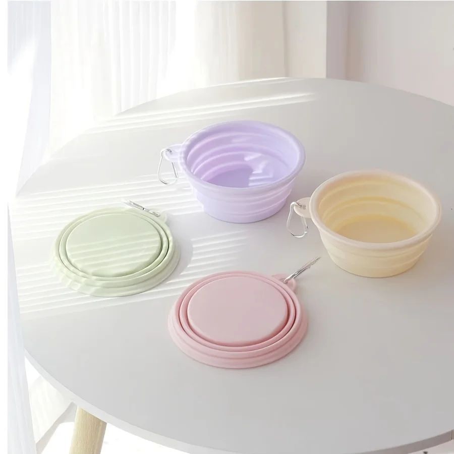 Hanging Dog Pet Folding Silicone Bowl Outdoor Travel Portable Food Water Container Feeding Tray Bowl Macaron Color Pet Supplies