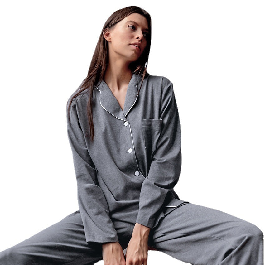 Autumn New French Simplicity Comfortable Thermal Knitting Cotton Silk Long-sleeved Pajamas For Women