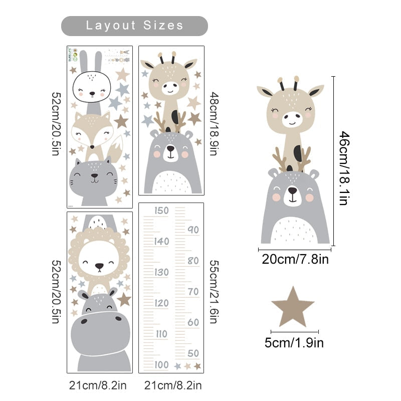 NNEOBA Baby Height Measurement Lion Animals Wall Sticker-2