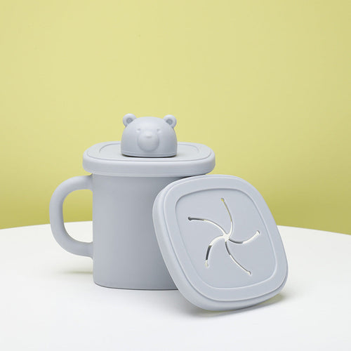 NNEDSZ Blue Silicone Baby Training Cup with Dual Handles, Duck-Bill & Snack Cup Lids, Spill-Proof & Drop-Proof-0