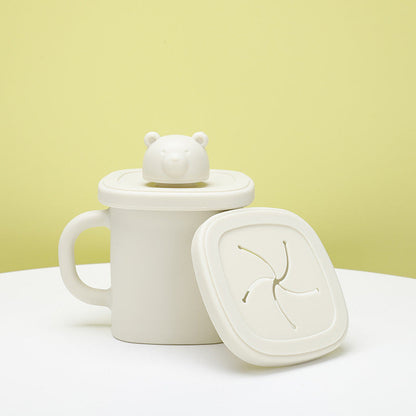 NNEDSZ Light Yellow Silicone Baby Training Cup with Dual Handles, Duck-Bill & Snack Cup Lids, Spill-Proof & Drop-Proof-0