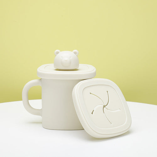 NNEDSZ Light Yellow Silicone Baby Training Cup with Dual Handles, Duck-Bill & Snack Cup Lids, Spill-Proof & Drop-Proof-0