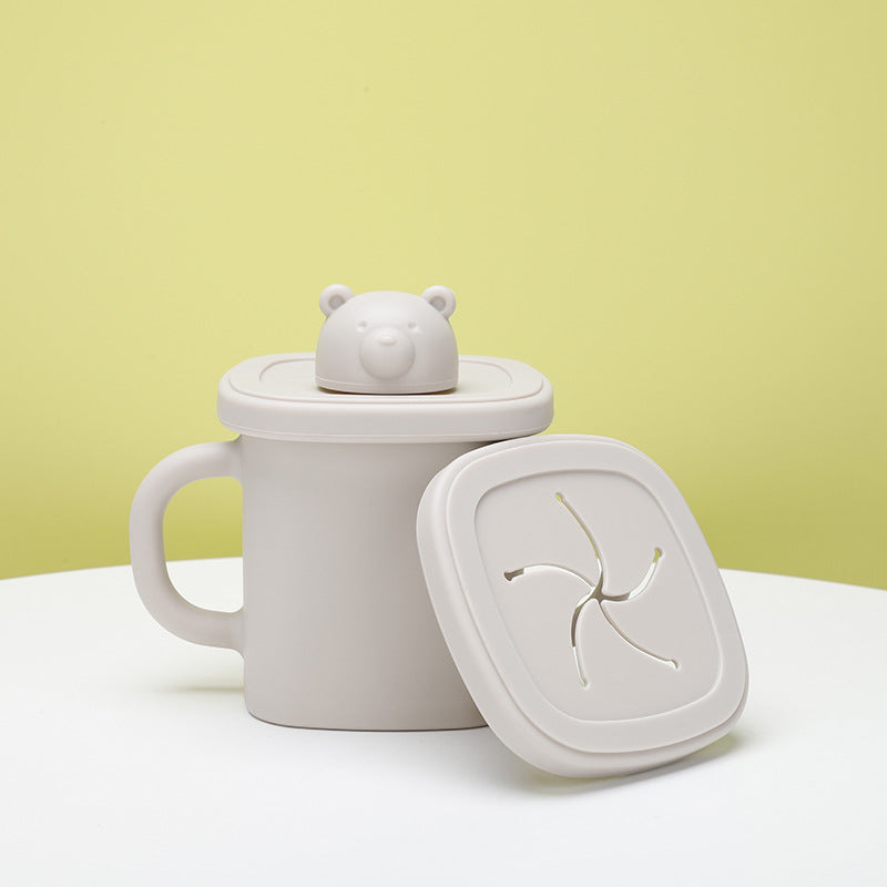 NNEDSZ Light Brown Silicone Baby Training Cup with Dual Handles, Duck-Bill & Snack Cup Lids, Spill-Proof & Drop-Proof-0