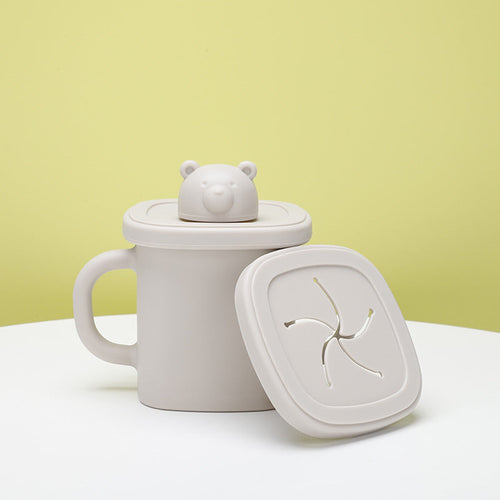 NNEDSZ Light Brown Silicone Baby Training Cup with Dual Handles, Duck-Bill & Snack Cup Lids, Spill-Proof & Drop-Proof-0