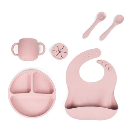 NNEDSZ Pink 1525# Silicone Baby Feeding Set - Suction Plate, Bib, Cup & Utensils | BPA-Free Baby Tableware-0