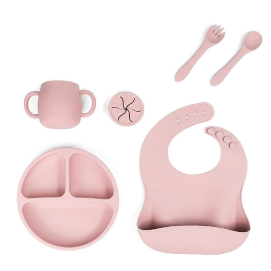 NNEDSZ Pink 1525# Silicone Baby Feeding Set - Suction Plate, Bib, Cup & Utensils | BPA-Free Baby Tableware-0