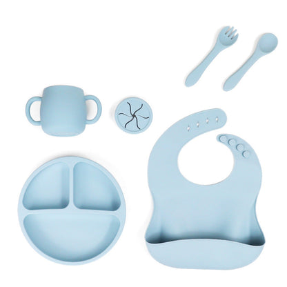 NNEDSZ Blue 096# Silicone Baby Feeding Set - Suction Plate, Bib, Cup & Utensils | BPA-Free Baby Tableware-0