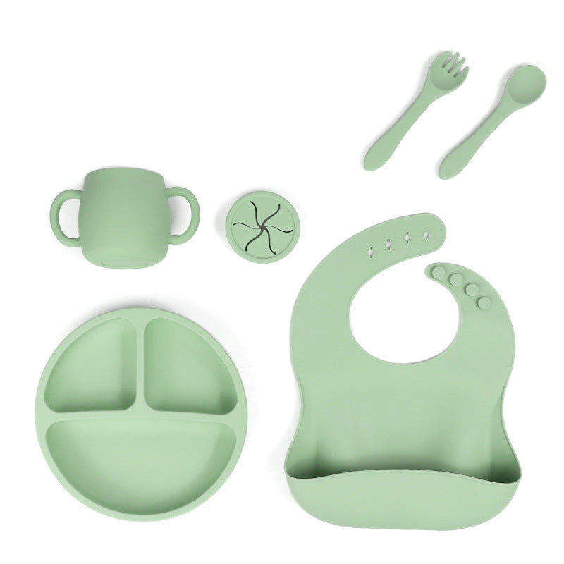 NNEDSZ Green 095# Silicone Baby Feeding Set - Suction Plate, Bib, Cup & Utensils | BPA-Free Baby Tableware-0