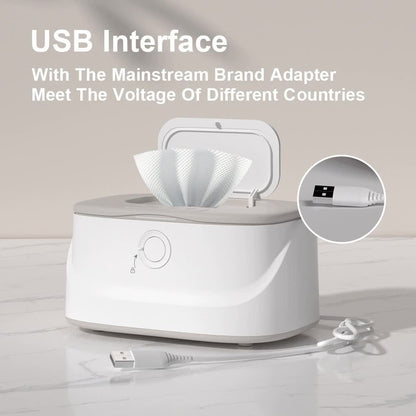 NNEDSZ White USB-Powered Baby Wet Wipes Warmer - Portable and Adjustable Heating-1