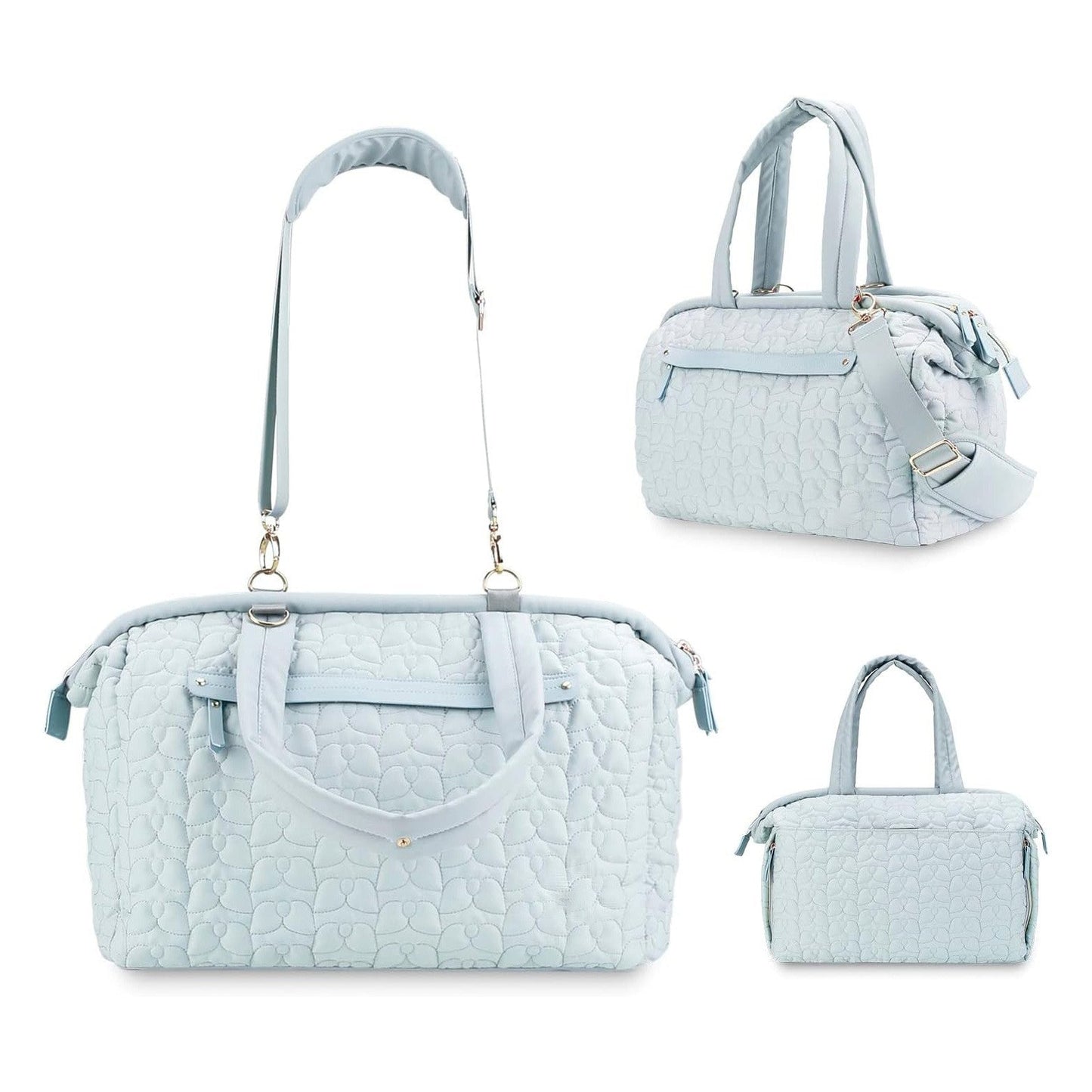 NNEDSZ Blue Quilted Pattern Large Capacity Mummy Bag - Stylish Baby Diaper Bag for Moms, Baby Stroller Bag with Multiple Compartments-3